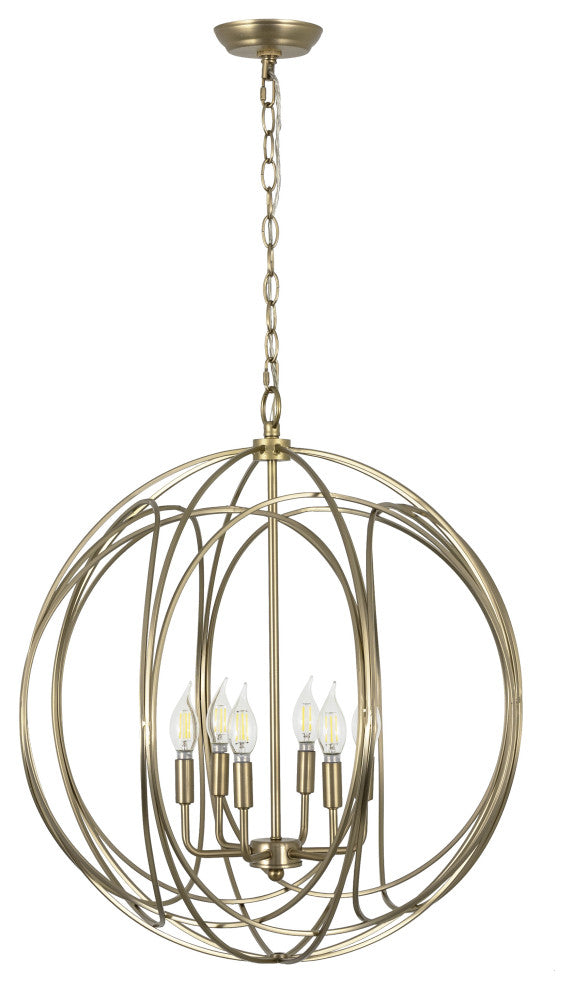 Yosemite Home Decor 6 Light Chandelier, Satin Brass Finish