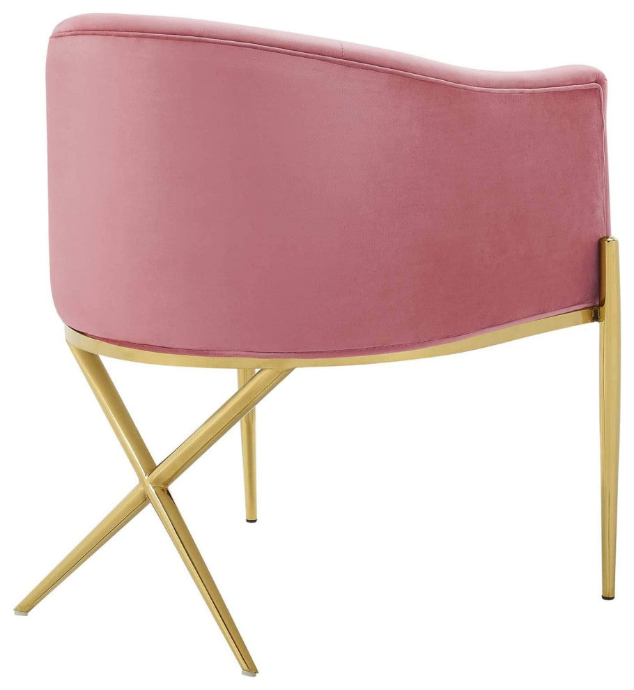 Modern Dining Chair, Golden Frame With Velvet Seat & Curved Back, Dusty Rose