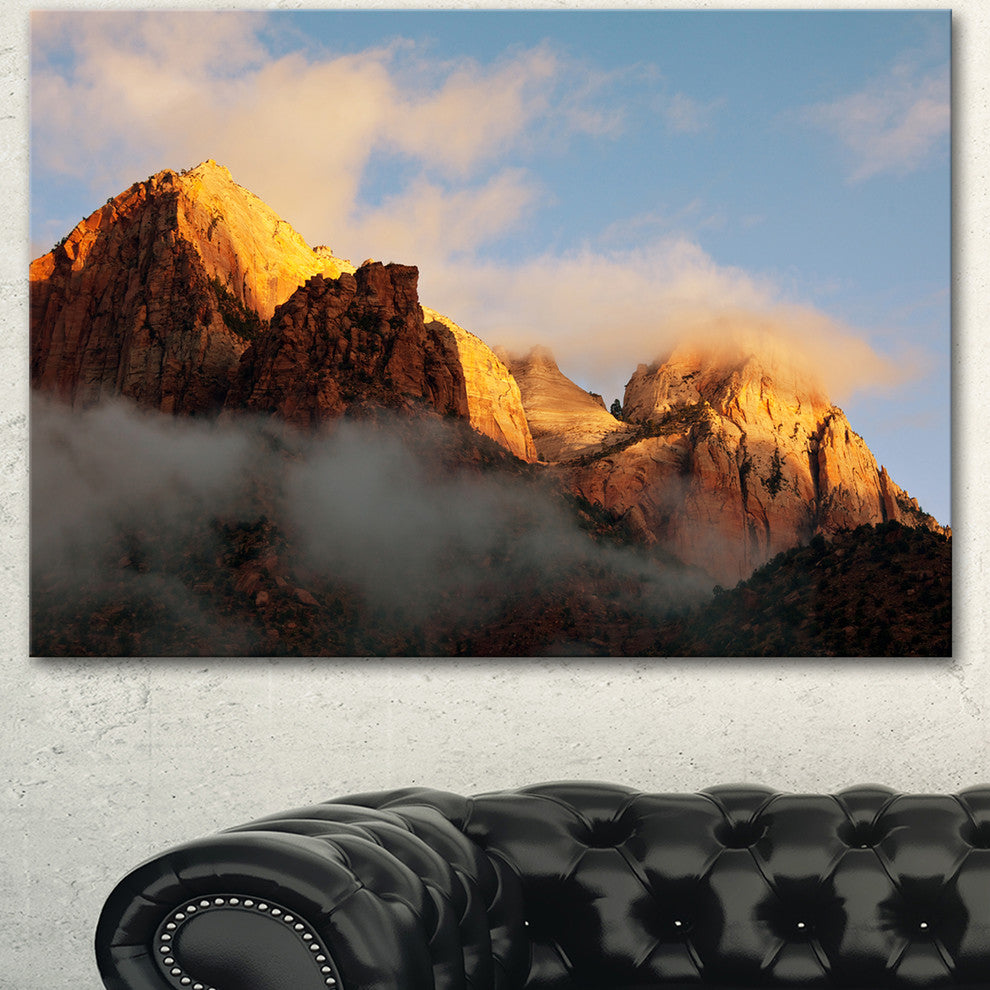 Foggy Hills in Zion National Park, Oversized Landscape Canvas Art, 40"x30"