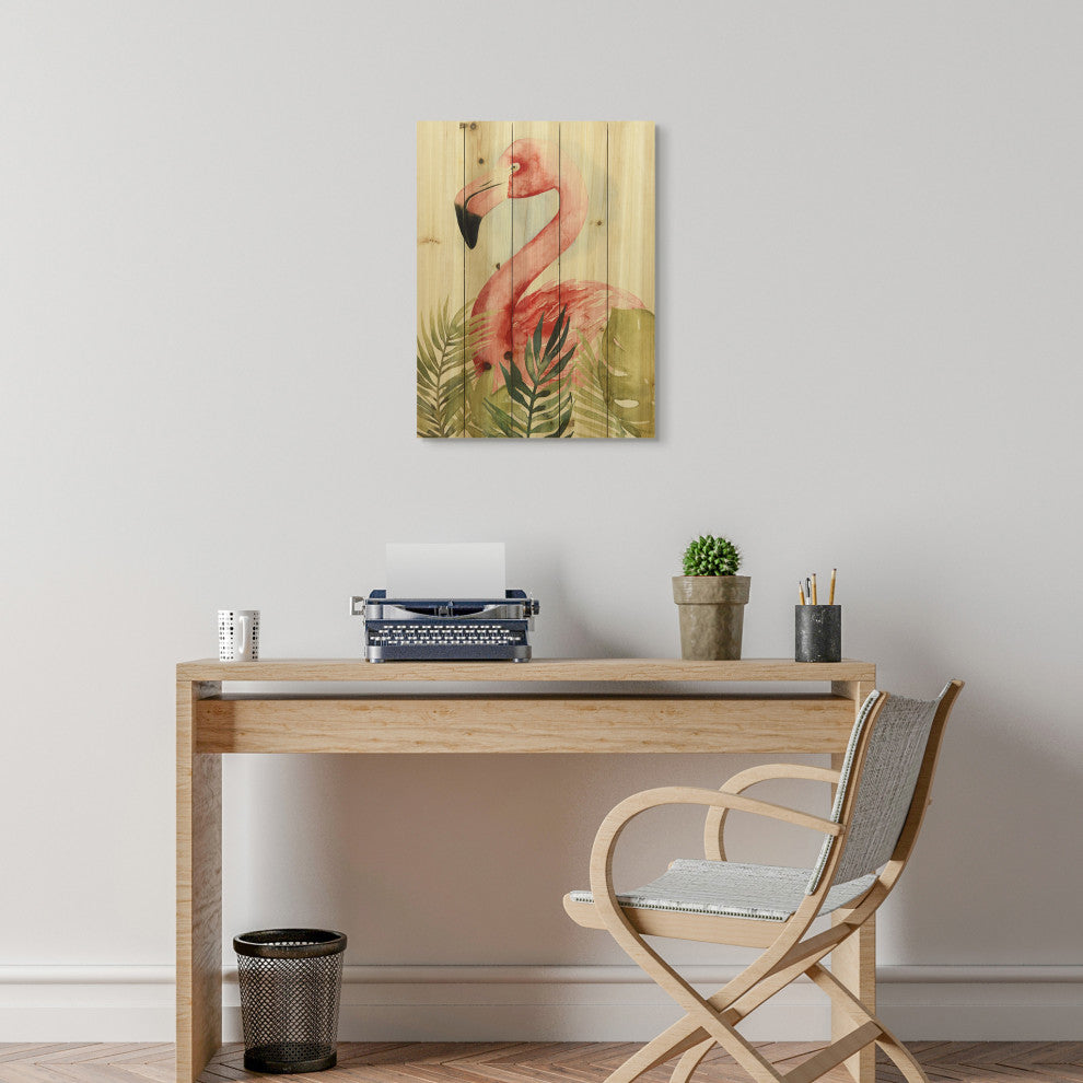 "Watercolor Flamingo Composition II" Wall Art Digital Print on Solid Wood