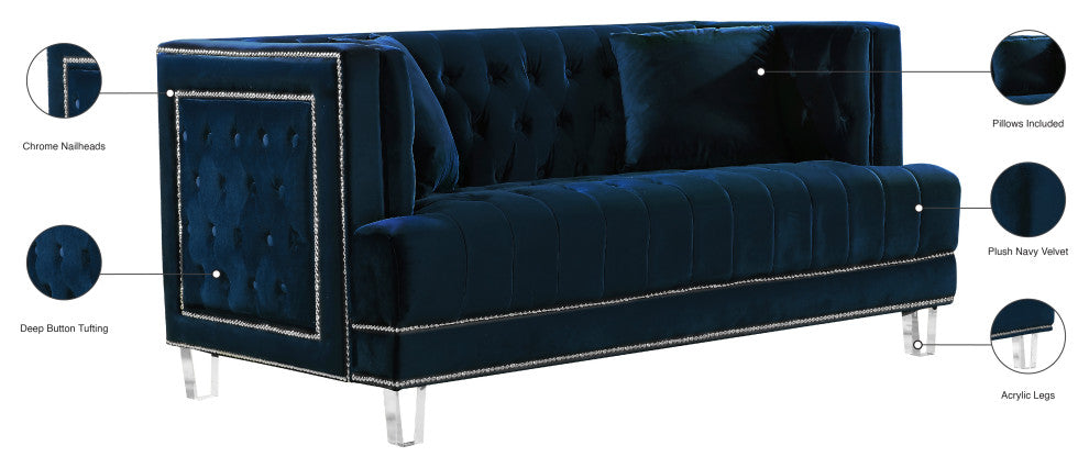 Lucas Velvet Upholstered Loveseat, Navy