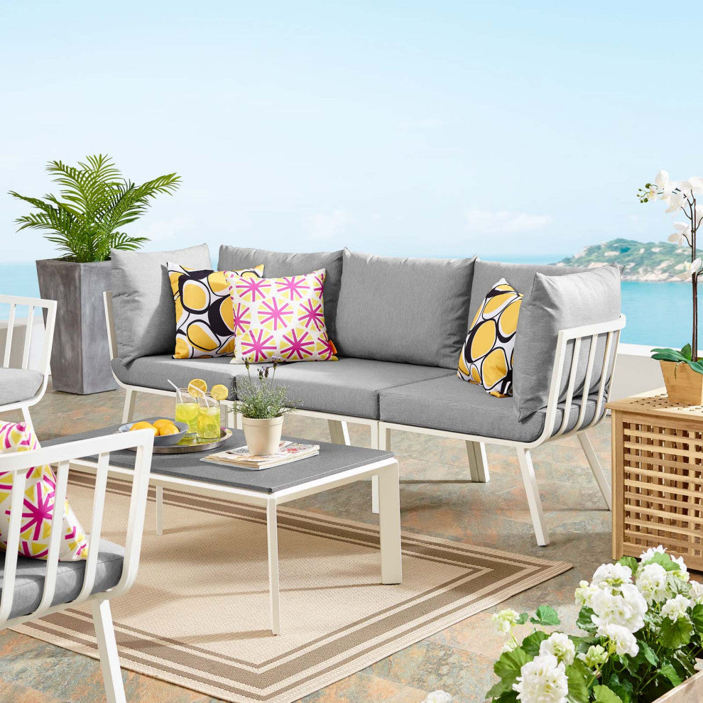 Lounge Sectional Sofa Chair Set, Aluminum, Metal, White Gray, Outdoor
