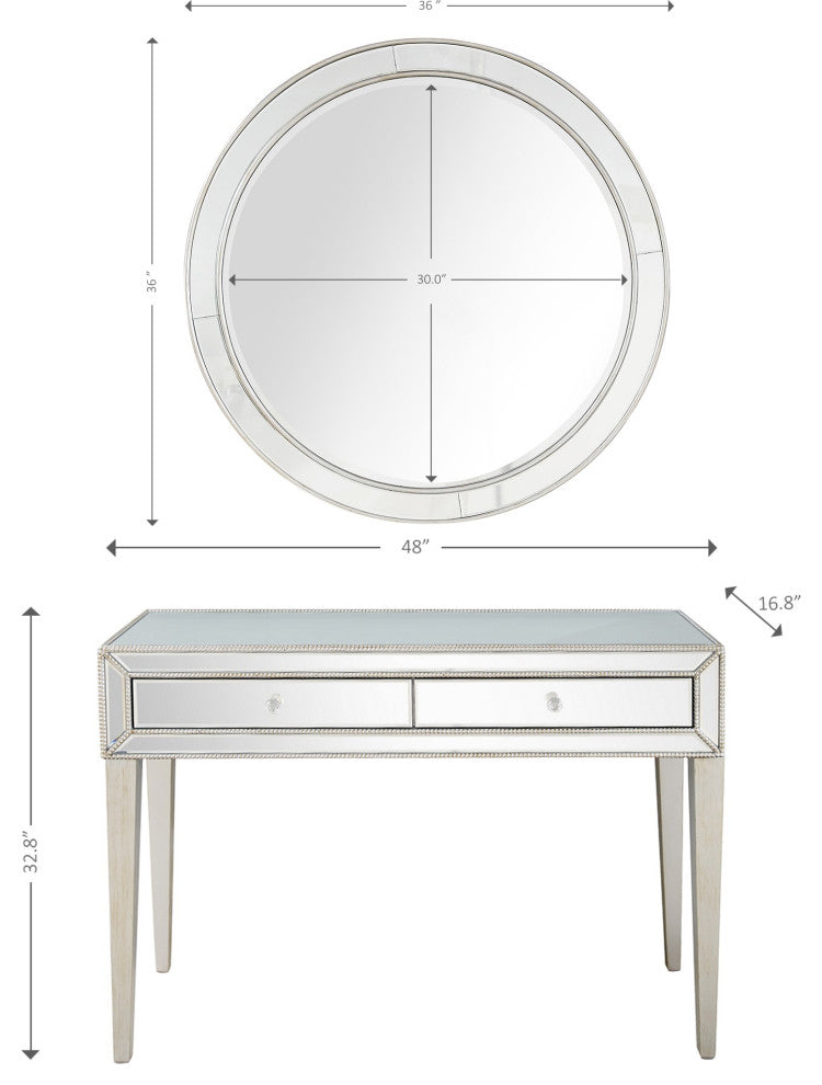 Silver Beaded Mirror and Console Table