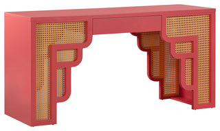 TOV Furniture Suzie Coral Pink & Rattan Desk