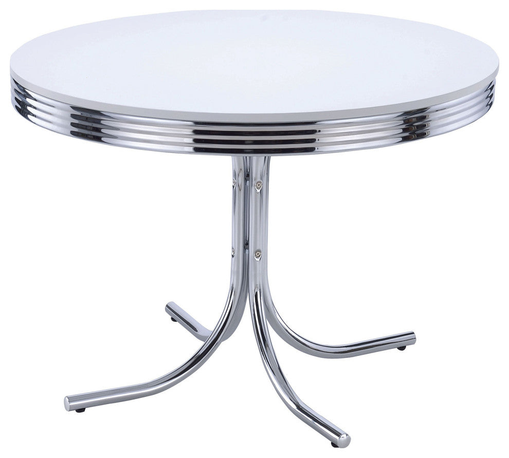 42 inches Round Dining Table with Metal Base, White
