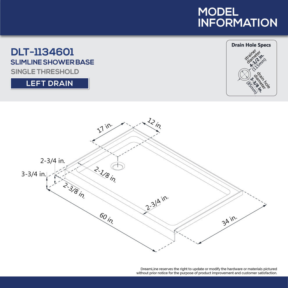 DreamLine Charisma 34x60x78 3/4 Bypass Shower Door Chrome, LD Biscuit Base