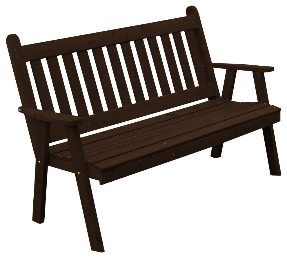 Pine Traditional English Garden Bench, Walnut Stain, 5 Foot
