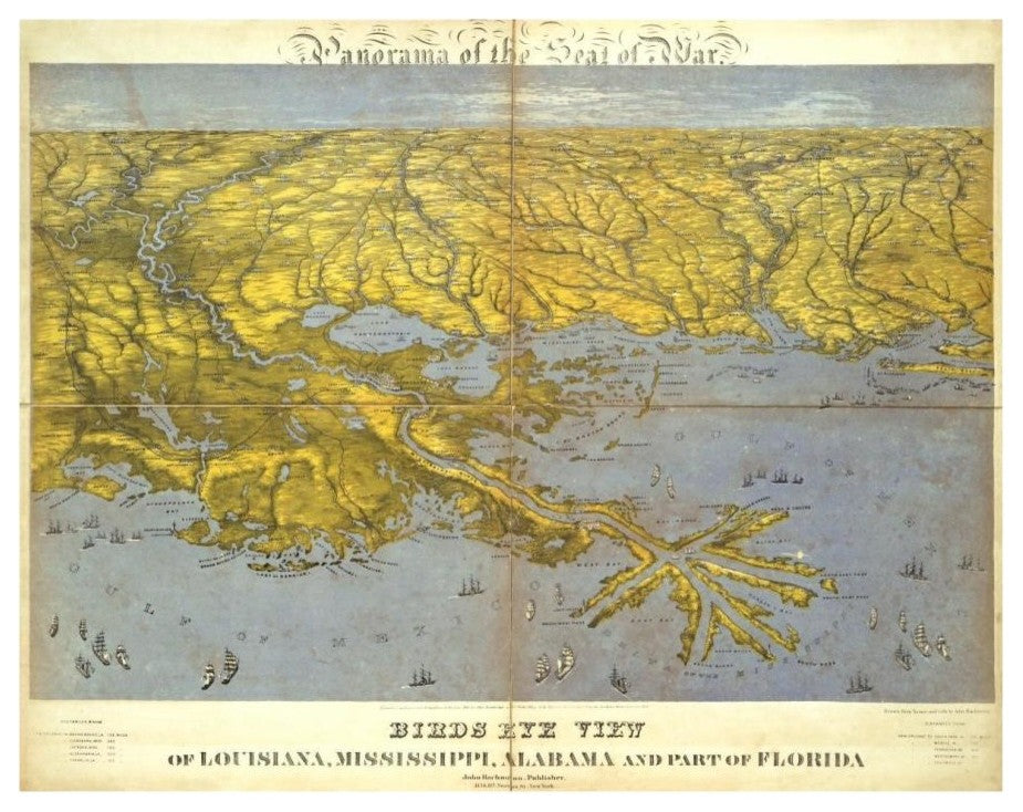 "Louisiana, Mississippi, Alabama and Part of Florida, 1861" Paper Art, 18"x15"
