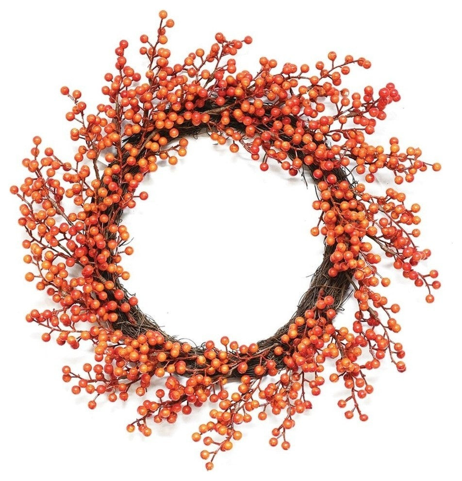14" Autumn Harvest Red and Orange Fall Berry Wreath, Unlit