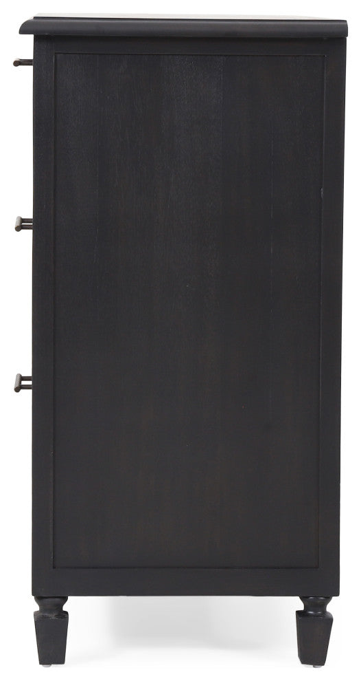 Pollards Rustic Acacia Wood and Cane 3 Drawer Dresser, Dark Gray