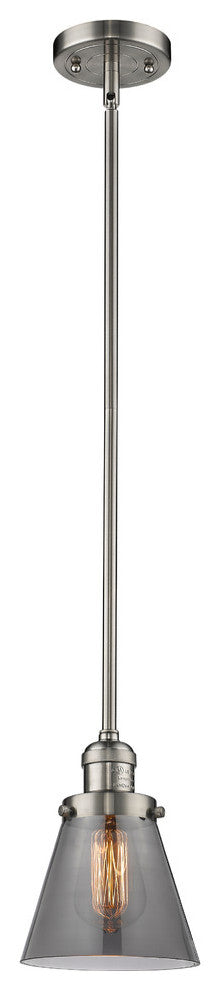 Small Cone 1-Light LED Pendant, Brushed Satin Nickel, Glass: Smoked