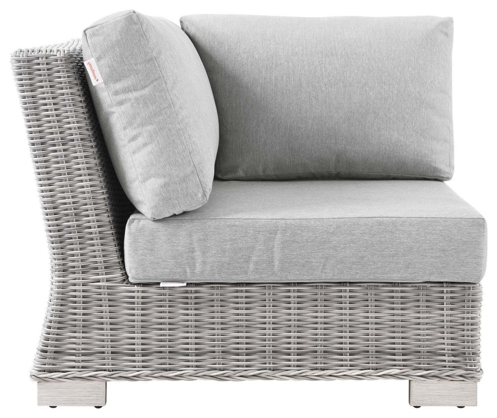 Sofa Corner Chair, Rattan, Wicker, Gray, Modern, Outdoor Patio Cafe Bistro