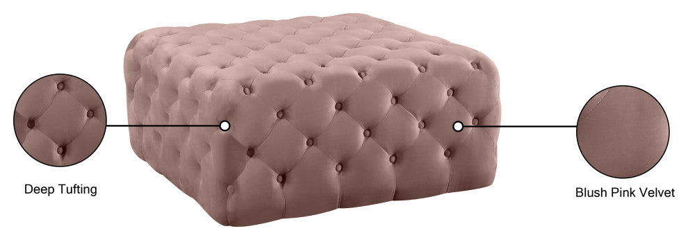 Ariel Velvet Upholstered Ottoman/Bench, Pink
