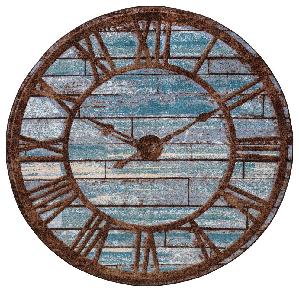It's about Time OKA Blue Area Rug, 7'7"x7'7"