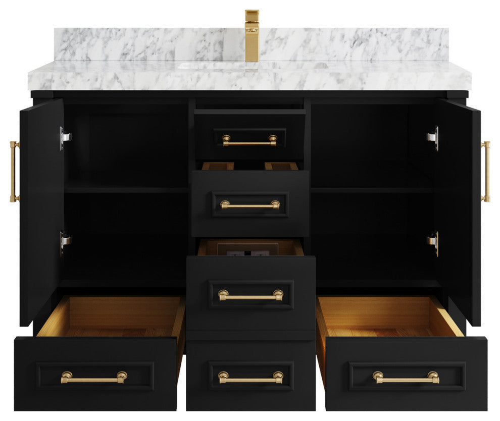 Aberdeen 48 Single Sink Bath Vanity in Black 2" Carrara Marble
