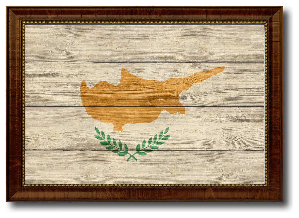 Cyprus Country Textured Flag Print With Brown Gold Frame, 15"X21"