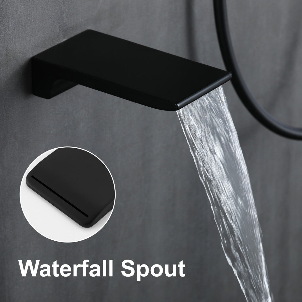 Wellfor Rainfall Shower Faucet, 12" Rain Shower Head With Handheld Combo Set, Black