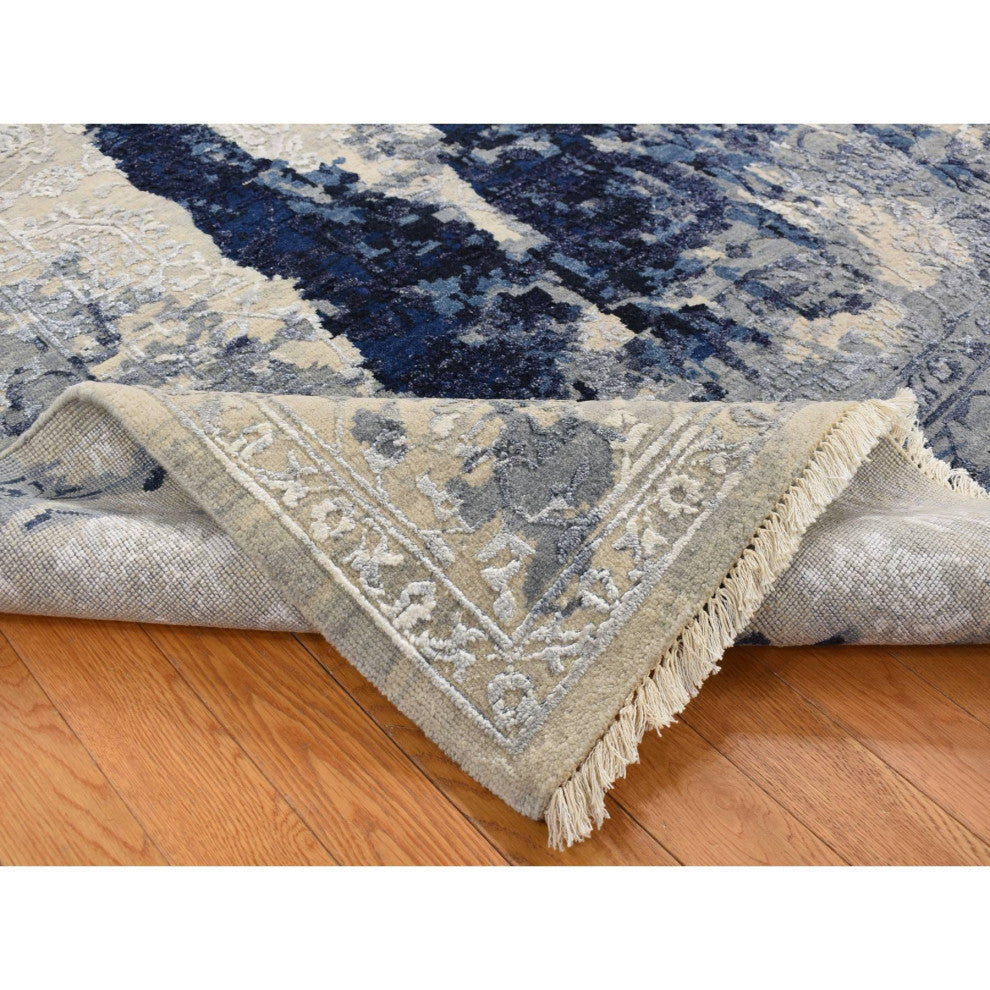 Gray Wool and Silk Transitional Design Hand Knotted Oriental Rug, 8'x9'9"