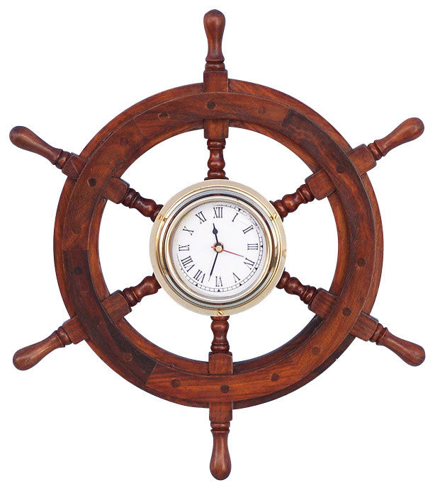Wooden Ship Wheel Clock, 12"
