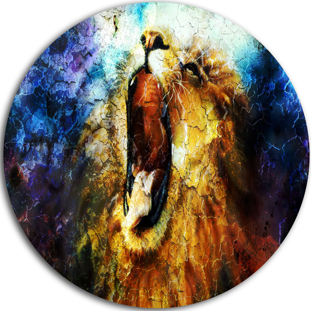 Mighty Lion Emerging, Animal Art Disc Metal Wall Art, 11"