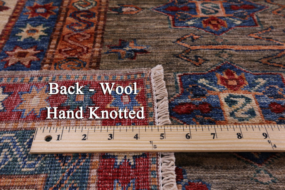 8' 2" X 11' 1" Handmade Geometric Super Kazak Wool Rug Q9865