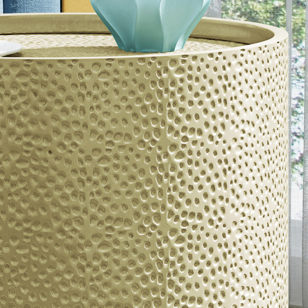Kaylee Modern Round Hammered Iron Accent Table, 2 Pack, Silver, Gold