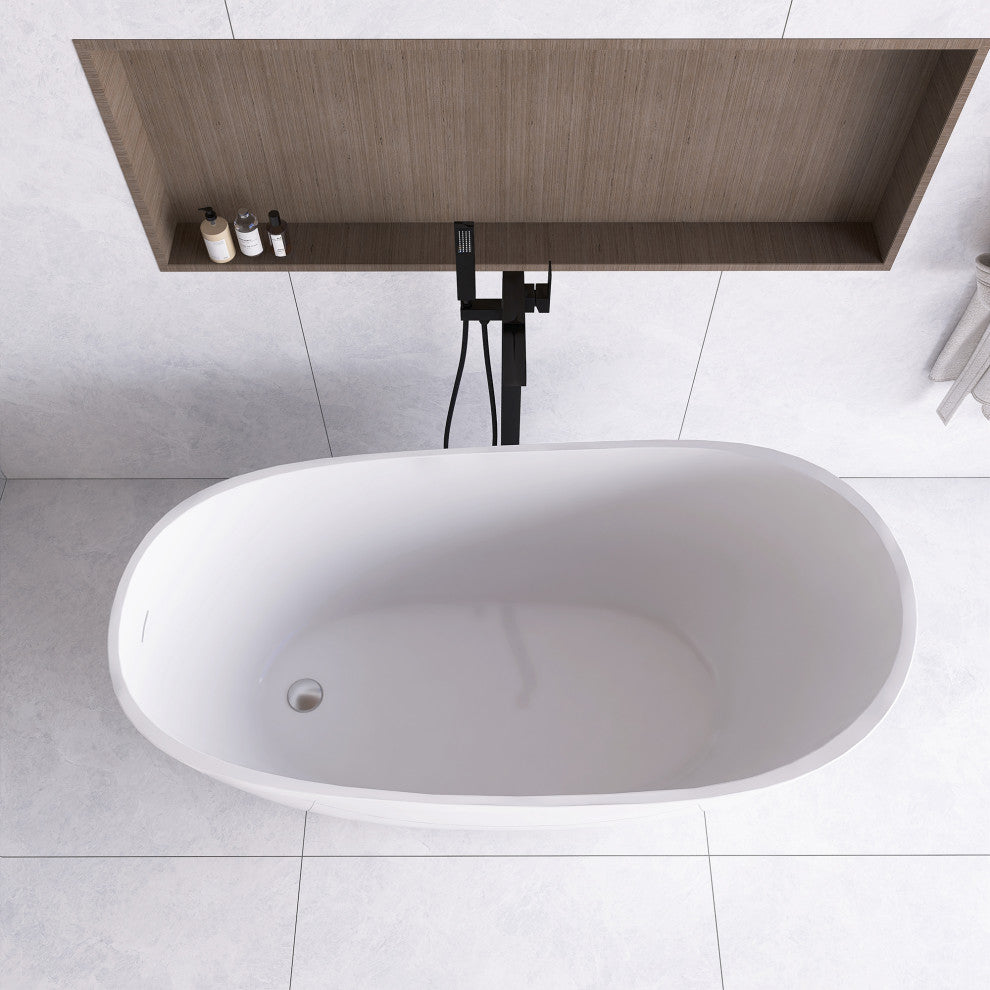 Acrylic Slipper Freestanding Flatbottom Soaking Bathtub, Gloss White, 59"29"