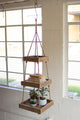 Kalalou Ccha1009 Hanging Three Tiered Sq Recycled Wood Display W Jute Rope