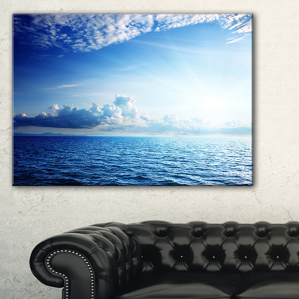 "Blue Caribbean Sea And Perfect Blue Sky" Seascape Art Canvas, 32"x16"