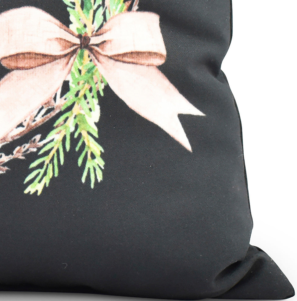 Sprig of Green Black Holiday Print Decorative Outdoor Throw Pillow, 18"