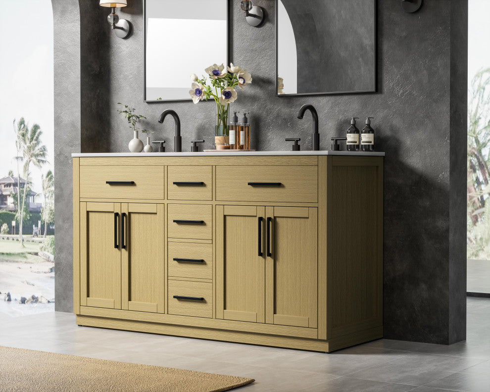 Home Living 60" Double Bathroom Vanity, Honey Brown