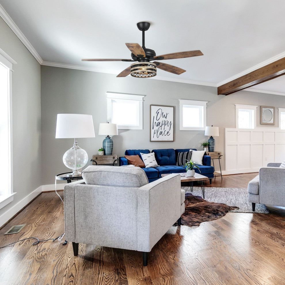 52 in Rustic Remote Control Ceiling fan in Matte Black