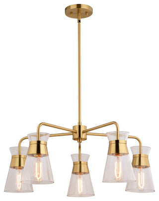 Harper Five Light Chandelier in Natural Brass