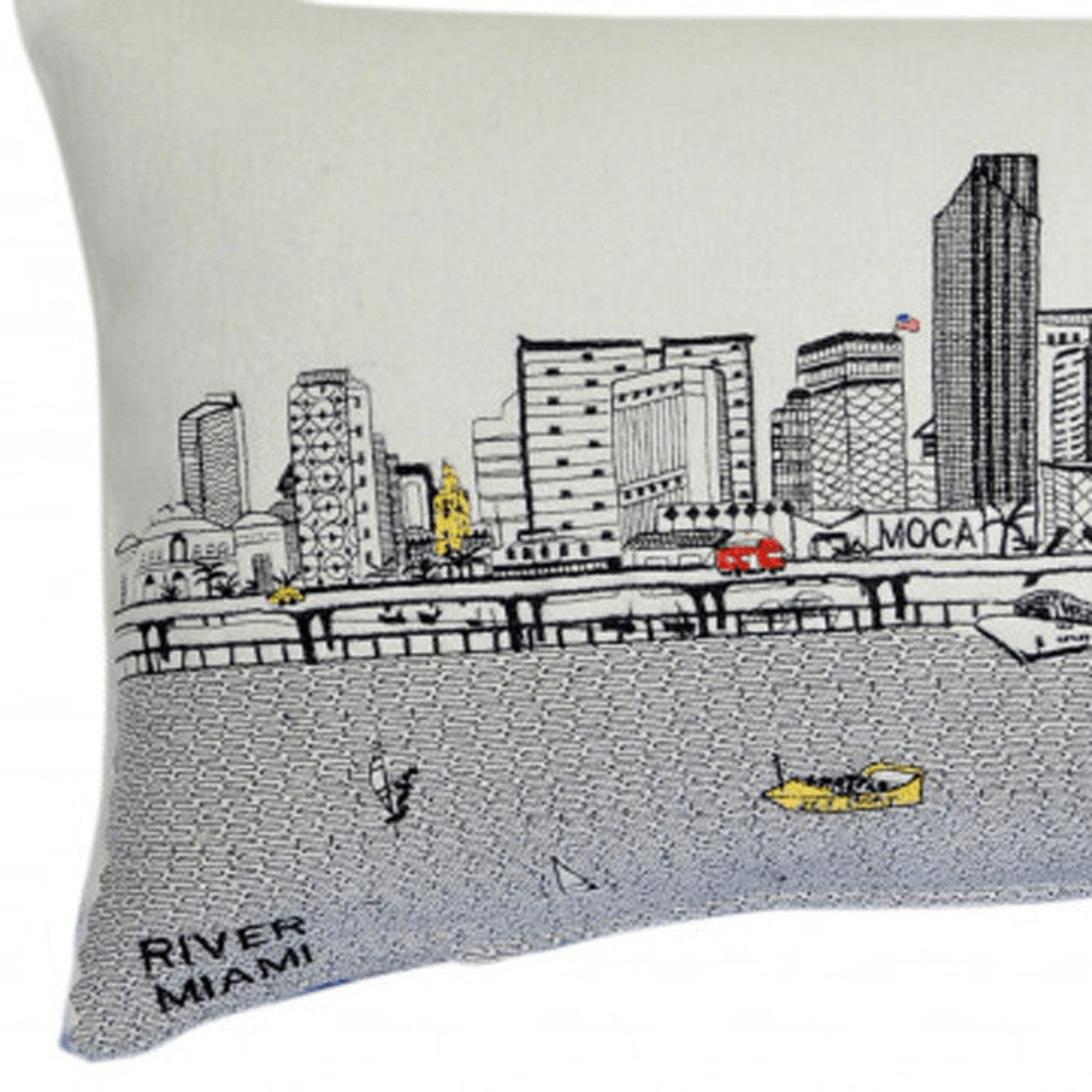 35" White Miami Daylight Skyline Lumbar Decorative Pillow