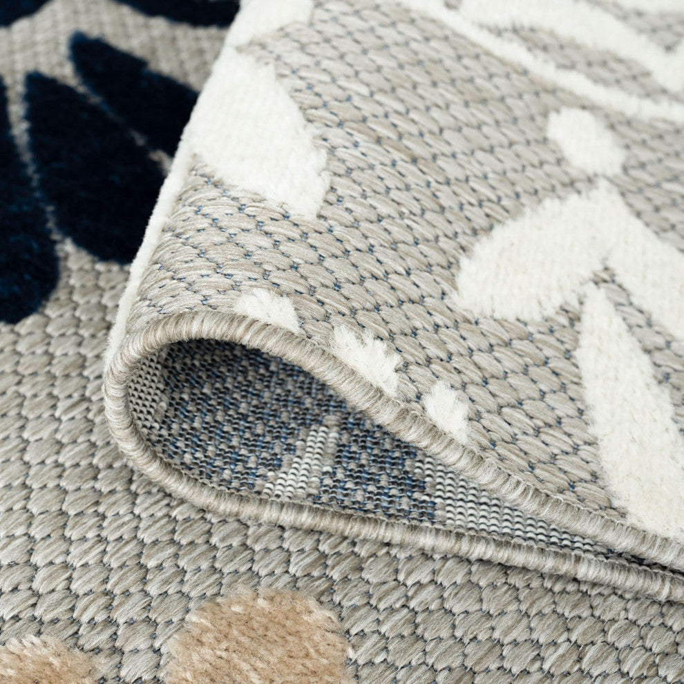 Octavia Modern Floral Area Rug, Blue & Gray, 8'10" X 12'2"