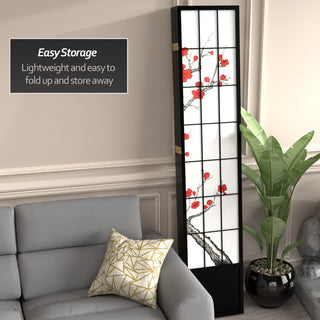 7' Tall Cherry Blossom Shoji Screen, Black, 6 Panels