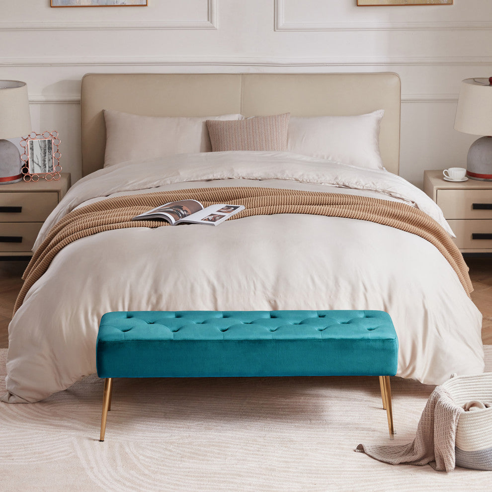 Button Tufts Bedroom Bench, Atrovirens-Velvet