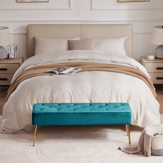 Button Tufts Bedroom Bench, Atrovirens-Velvet