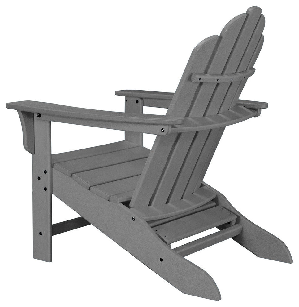 All-Weather Contoured Adirondack Chair, Hideaway Ottoman, Grey