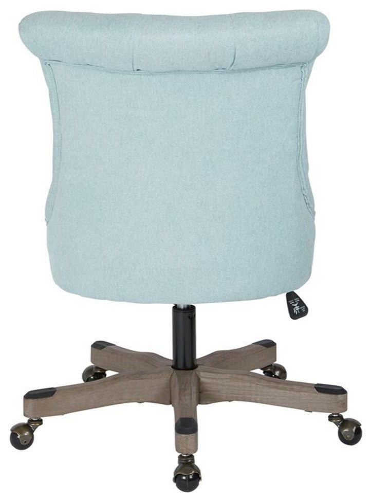 Pemberly Row Tufted Office Chair in Mint Blue Fabric with Gray Wood Base