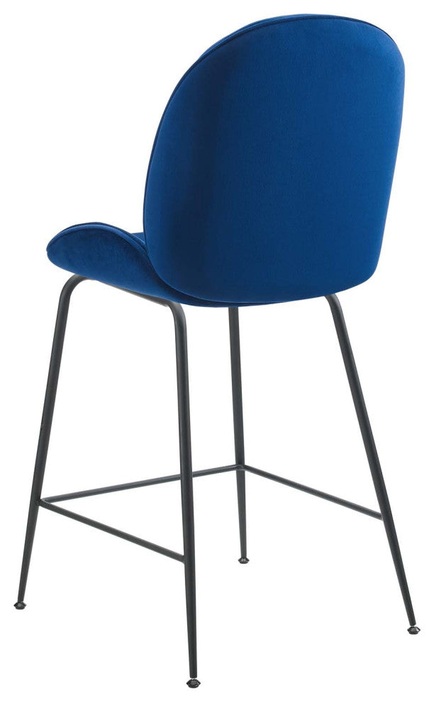 Counter Stool Chair, Velvet, Metal, Blue Navy, Modern, Bar Pub Bistro Restaurant