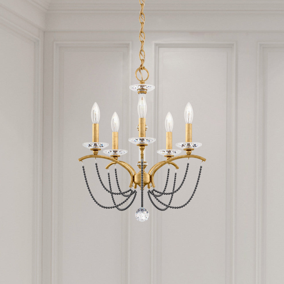 Priscilla 18x22" 5 Light Chandelier, Heirloom Gold, In Dark Gray Pearl