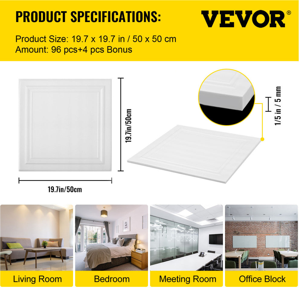 VEVOR Foam Ceiling Tiles 100 Pack of 19.7"x19.7", 270 sq. ft