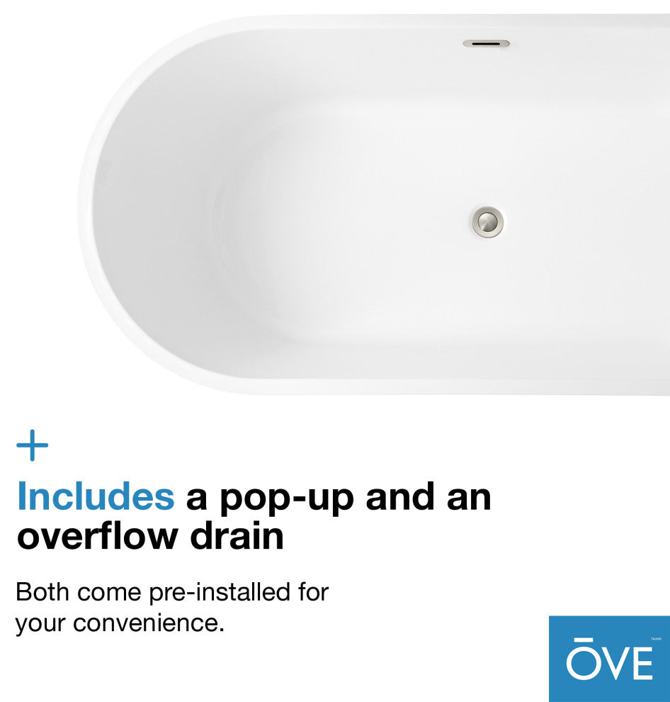 OVE Decors Lyra 67" Seamless White Acrylic Freestanding Oval Bathtub