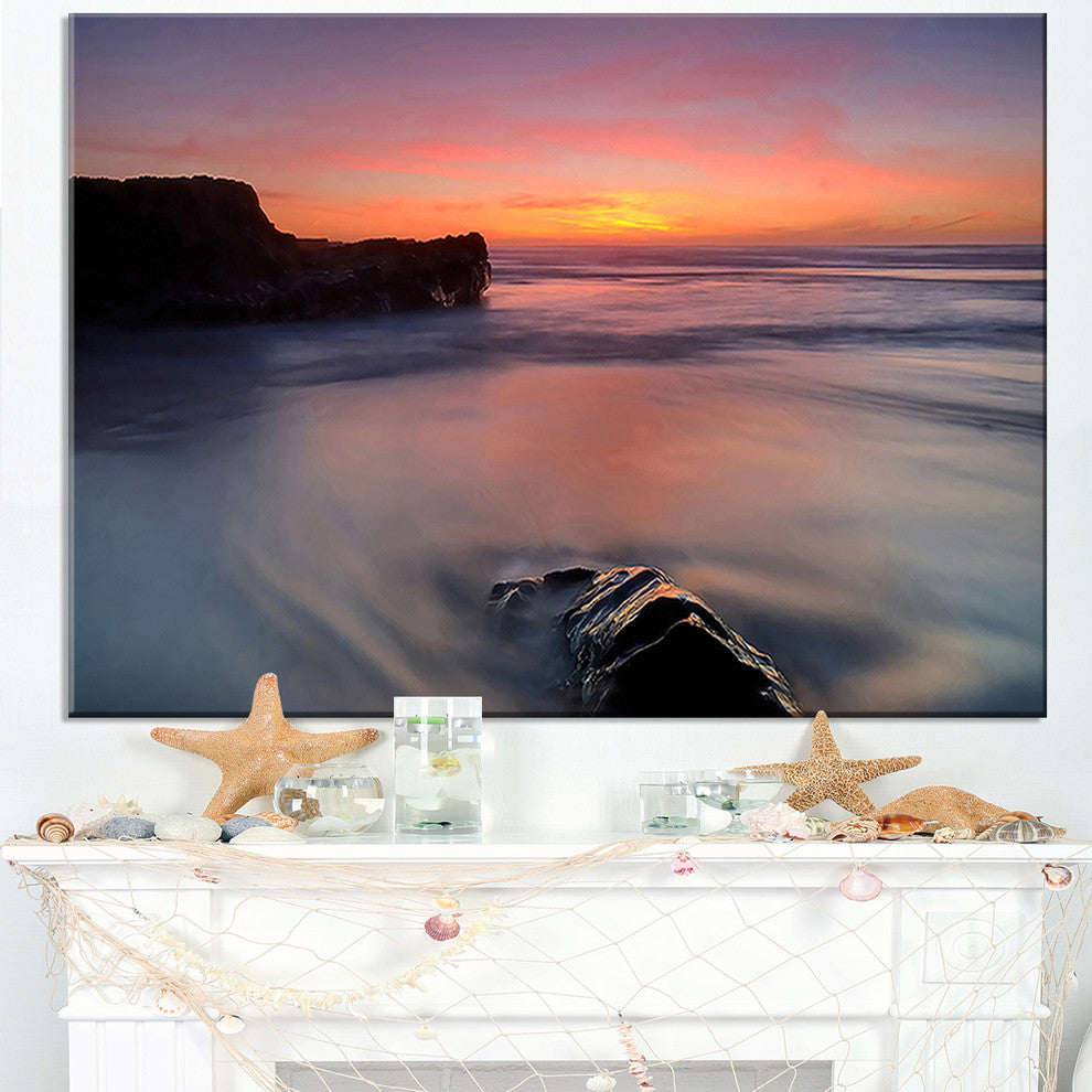 "Softness in The Tide Magoito Beach" Contemporary Seascape Art Canvas, 40"x20"
