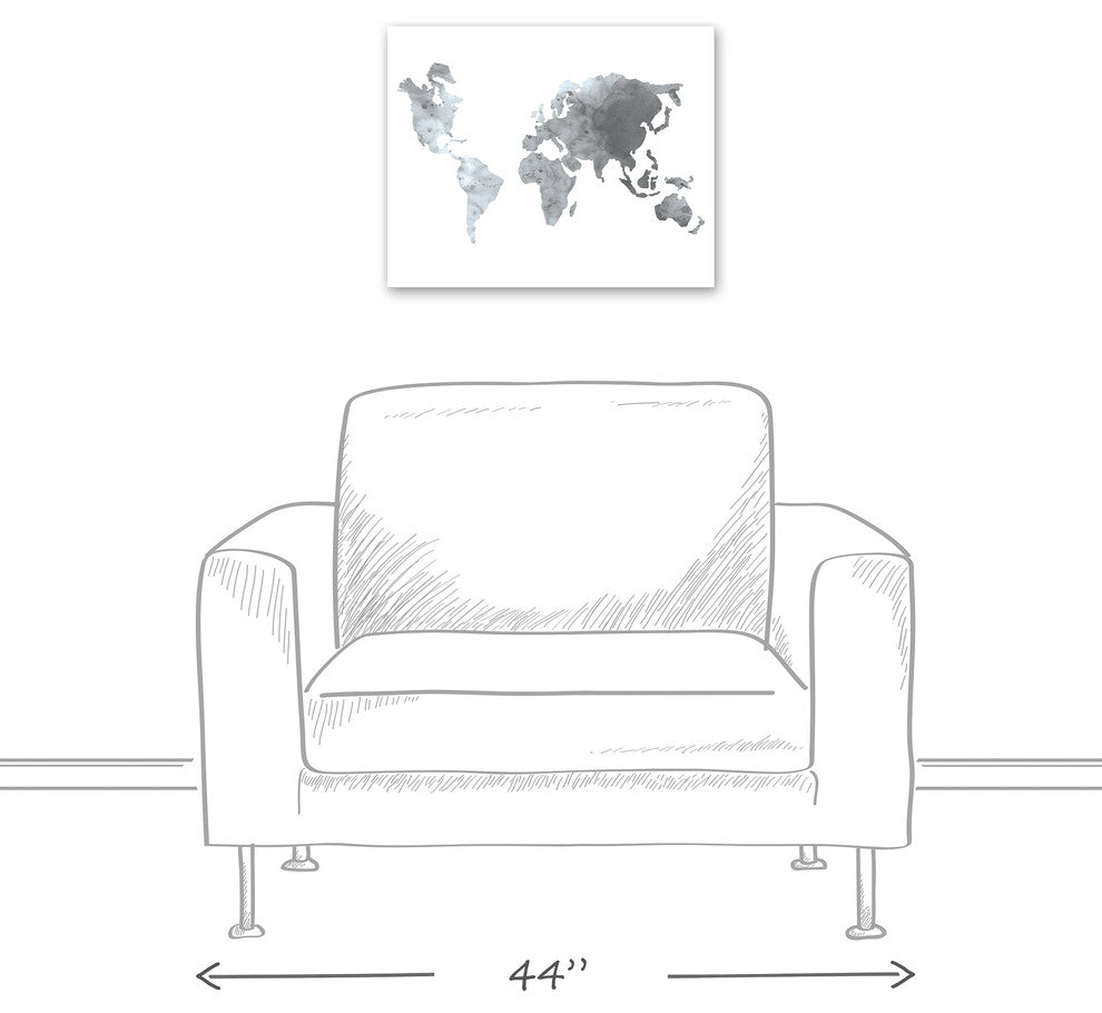 Gray World Map 16x20 Canvas Wall Art