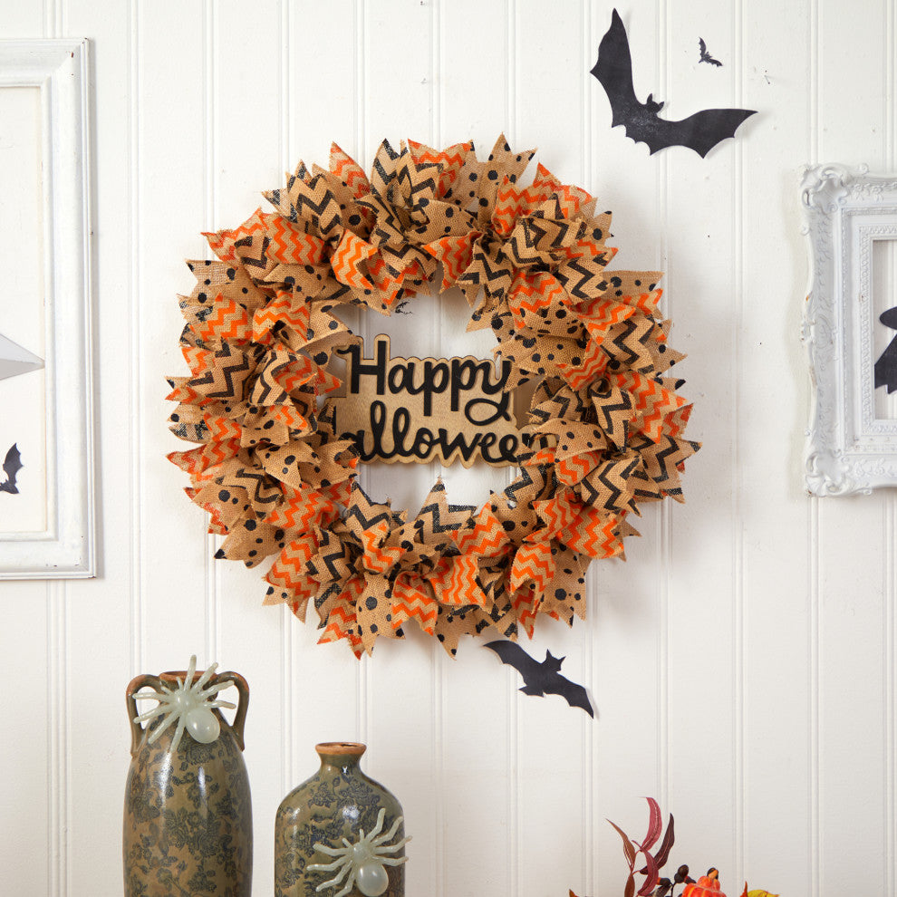 Nearly Natural W1194 30 Halloween Burlap Ribbon Wreath