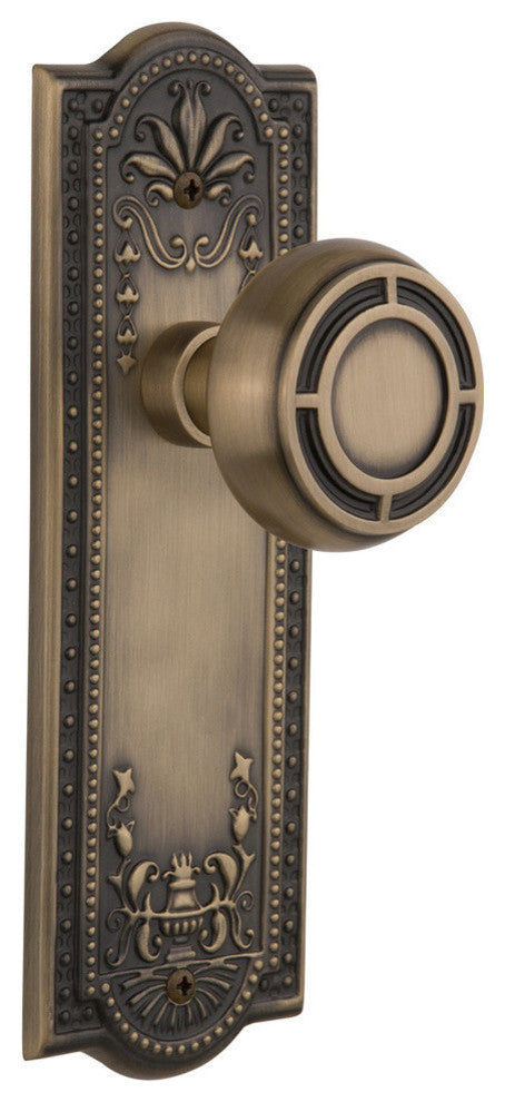 Single Meadows Plate With Round Clear Mission Knob, Antique Brass
