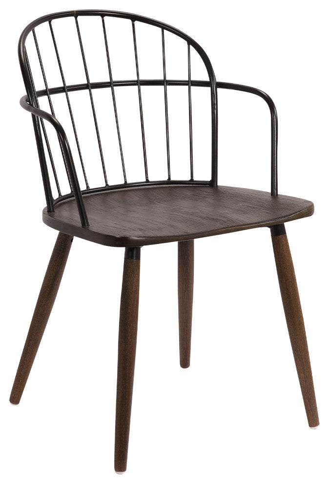 Bradley Steel Side Chair in Black  Finish and Black Brushed Wood, Walnut