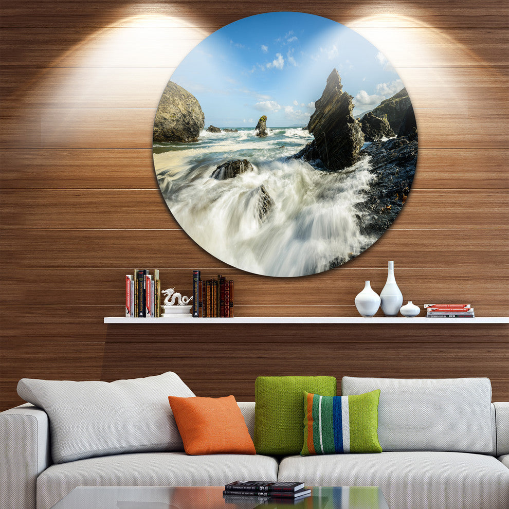 Roaring Atlantic Rocky Coast, Seascape Photo Disc Metal Wall Art, 36"